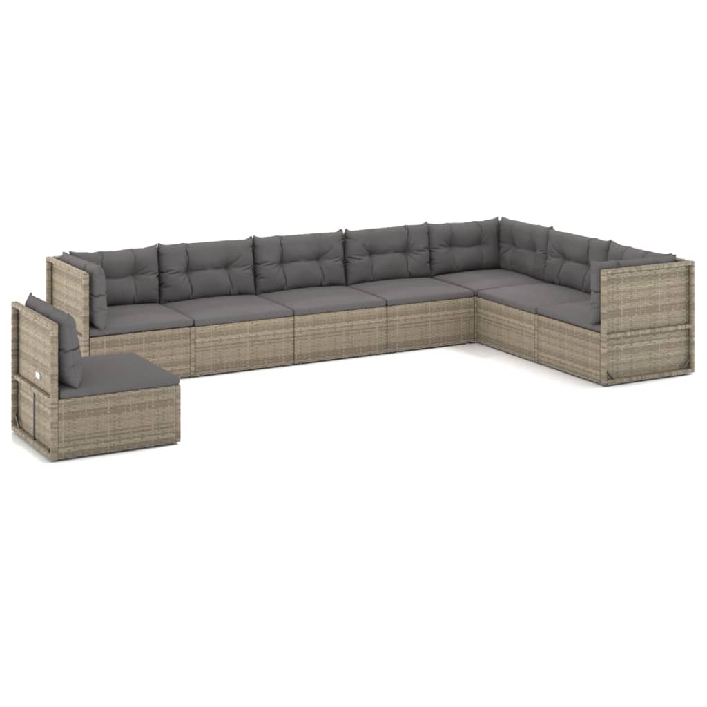 8 Piece Patio Lounge Set with Cushions Gray Poly Rattan