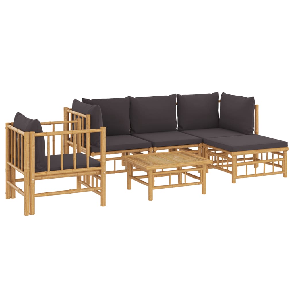 6 Piece Patio Lounge Set with Dark Gray Cushions Bamboo