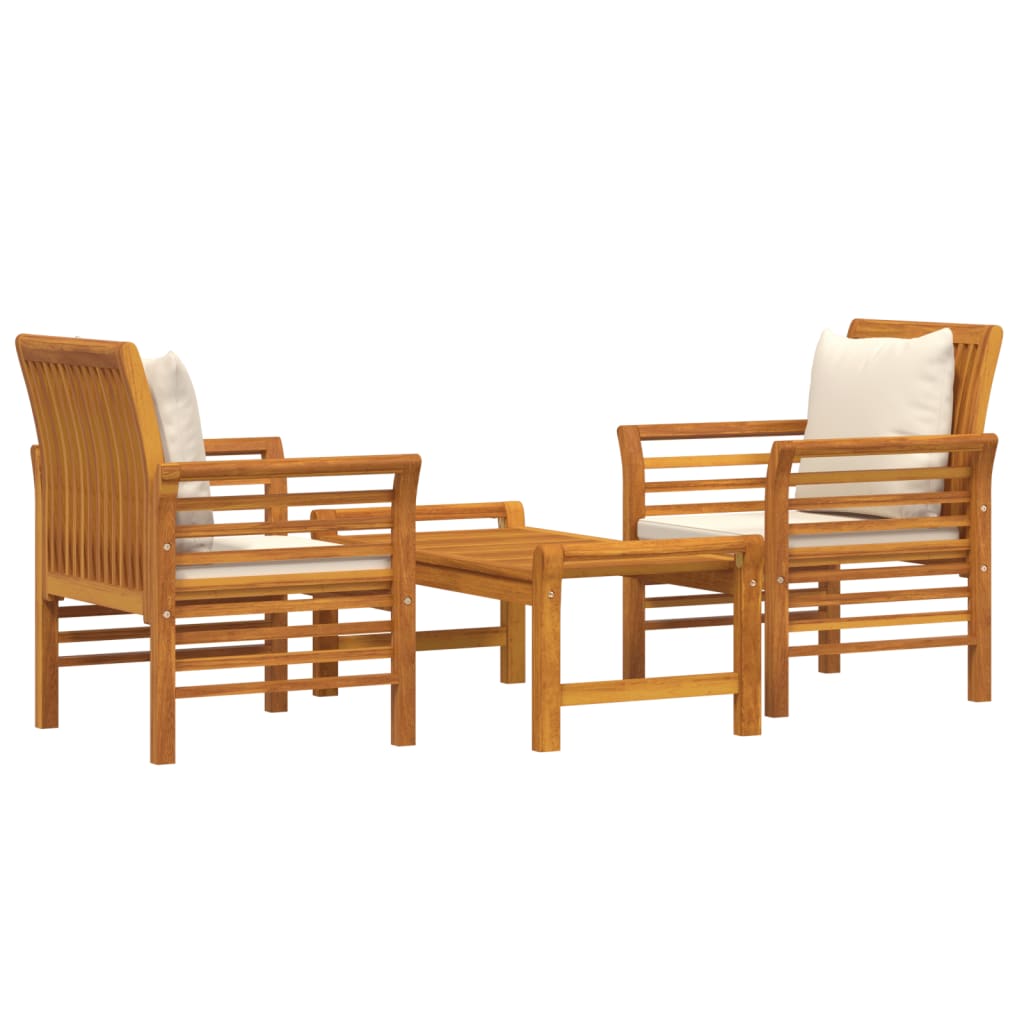 3 Piece Patio Lounge Set with Cushions Solid Wood Acacia