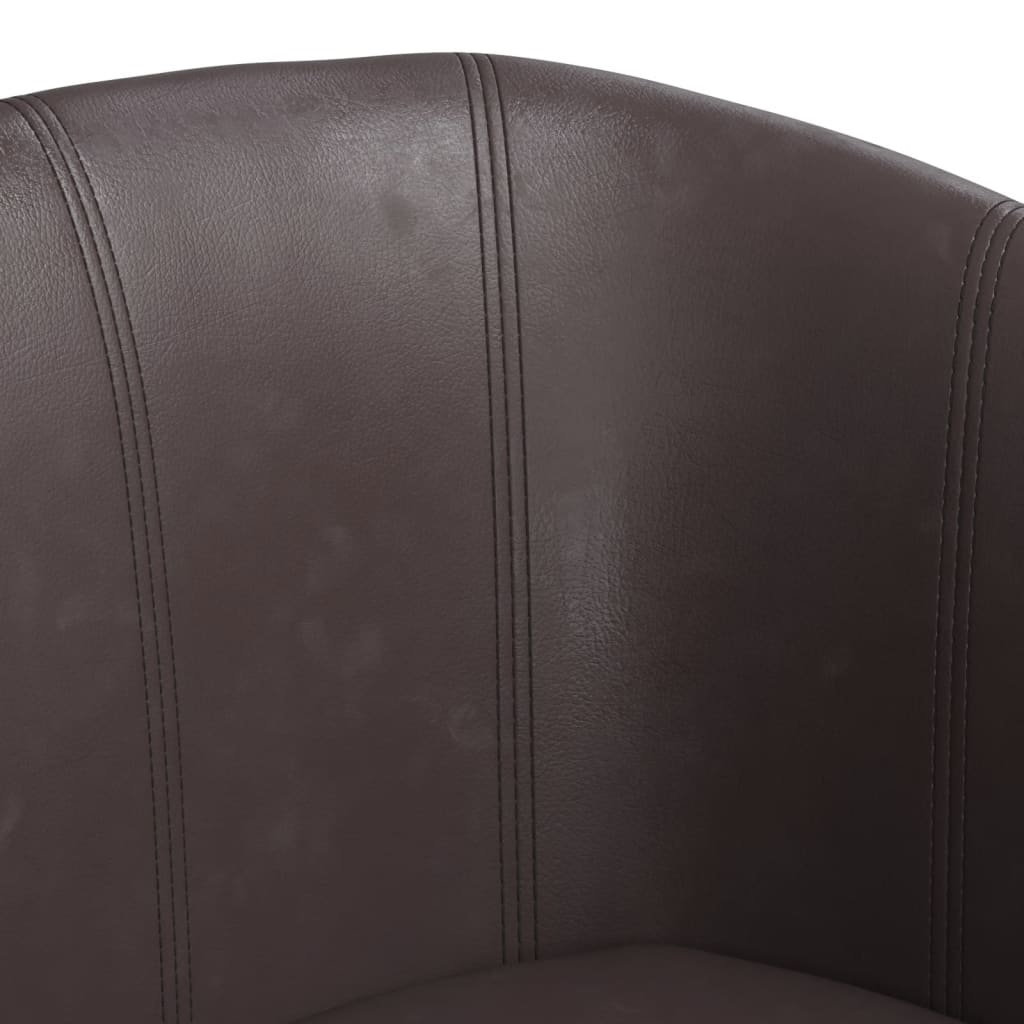 Tub Chair with Footstool Brown Faux Leather