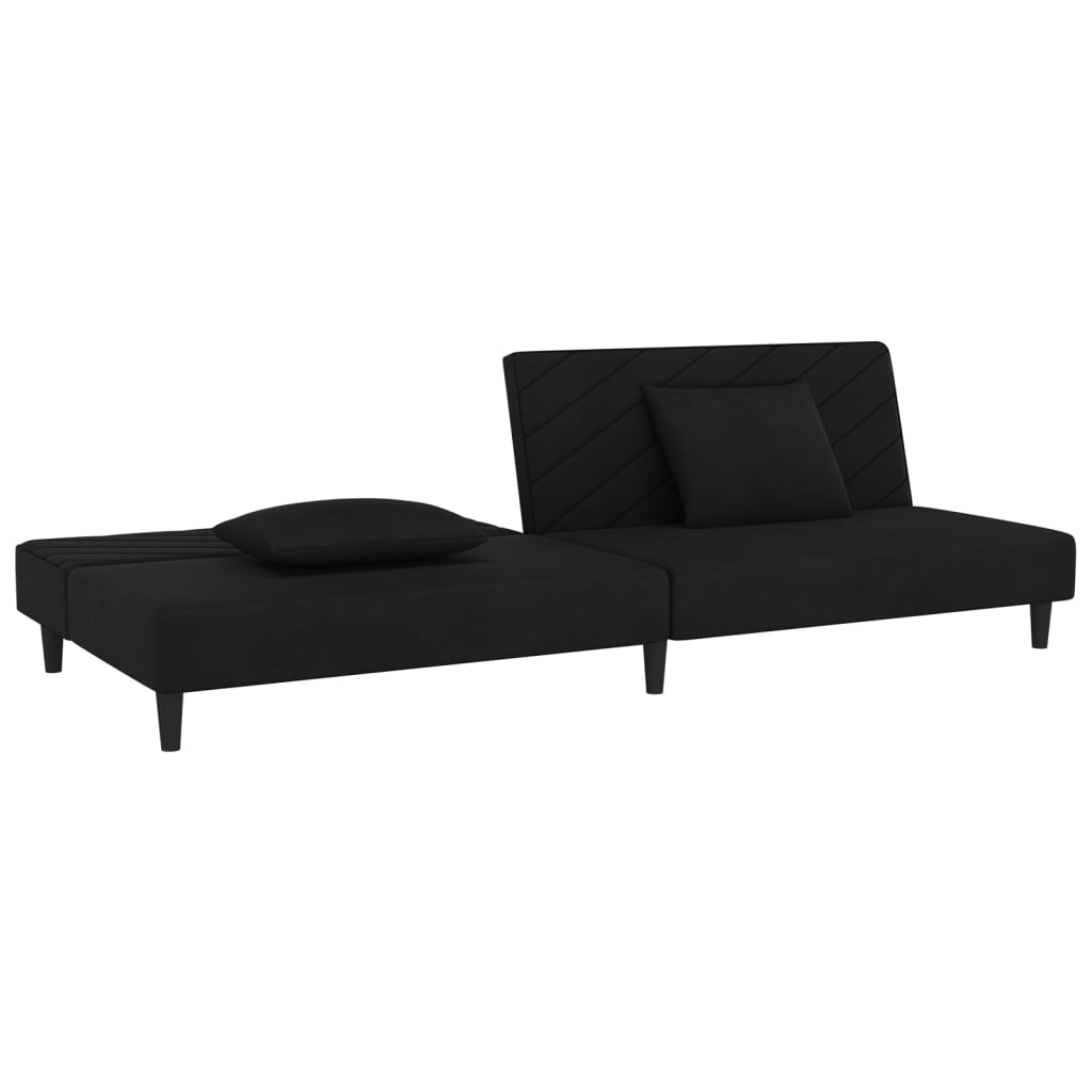 2-Seater Sofa Bed with Two Pillows Black Velvet