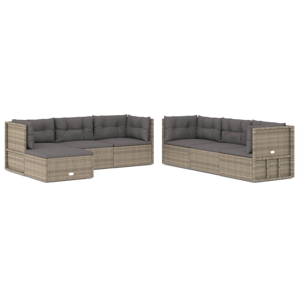 7 Piece Patio Lounge Set with Cushions Gray Poly Rattan