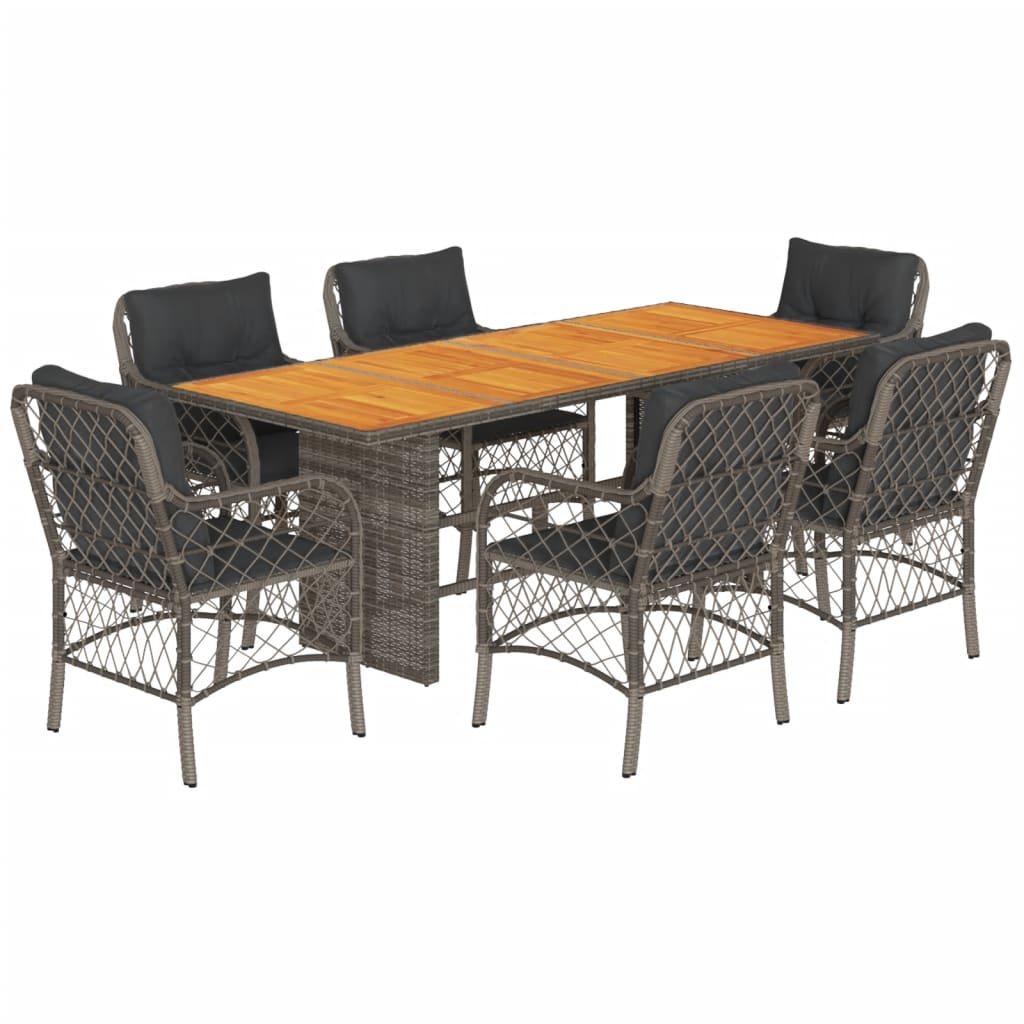 7 Piece Patio Dining Set with Cushions Gray Poly Rattan