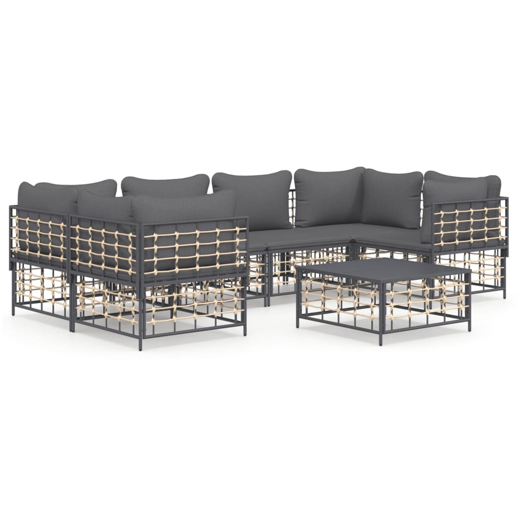 7 Piece Patio Lounge Set with Cushions Anthracite Poly Rattan