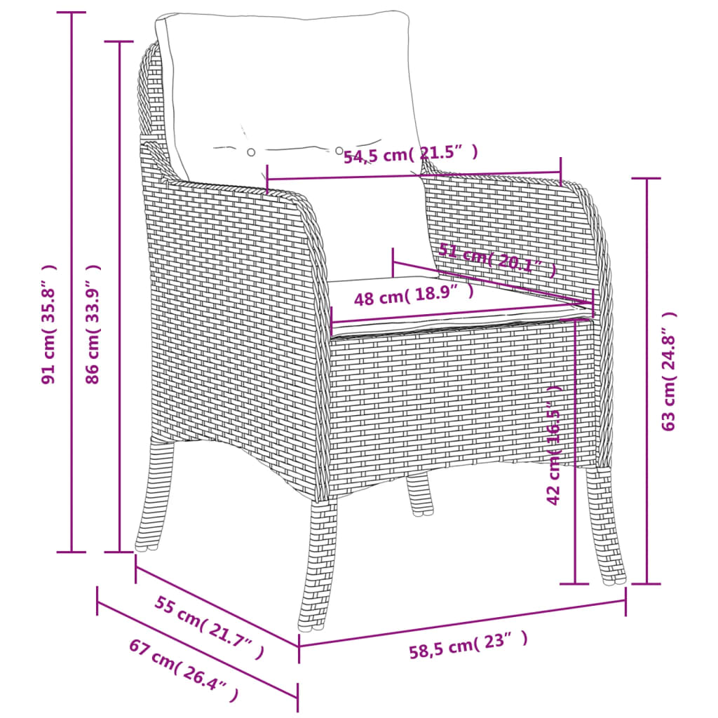 Patio Chairs with Cushions 2 pcs Black Poly Rattan