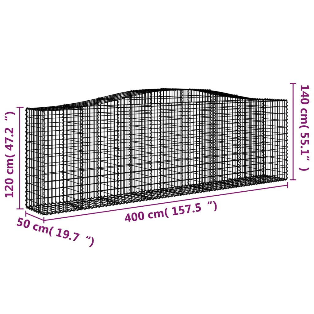 Arched Gabion Baskets 2 pcs 157.5"x19.7"x47.2"/55.1" Galvanized Iron