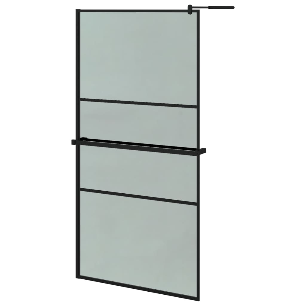 Walk-in Shower Wall with Shelf Black 39.4"x76.8" ESG Glass&Aluminum