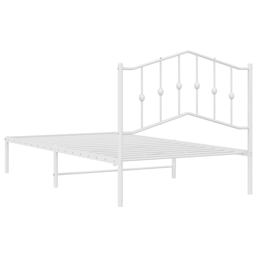 Metal Bed Frame without Mattress with Headboard White 39.4"x74.8"