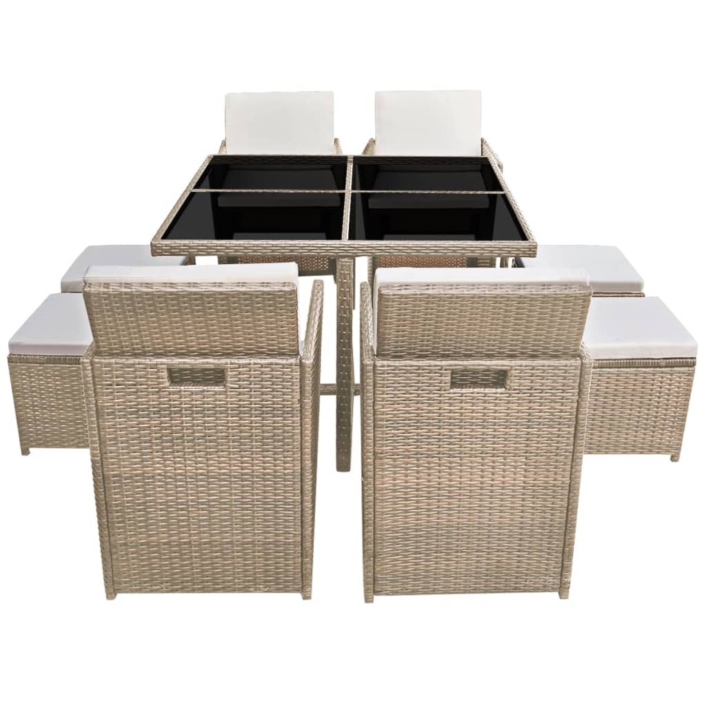 11 Piece Patio Dining Set with Cushions Poly Rattan Beige