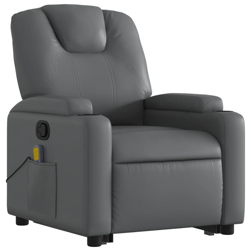 Stand up Massage Recliner Chair Gray Faux Leather