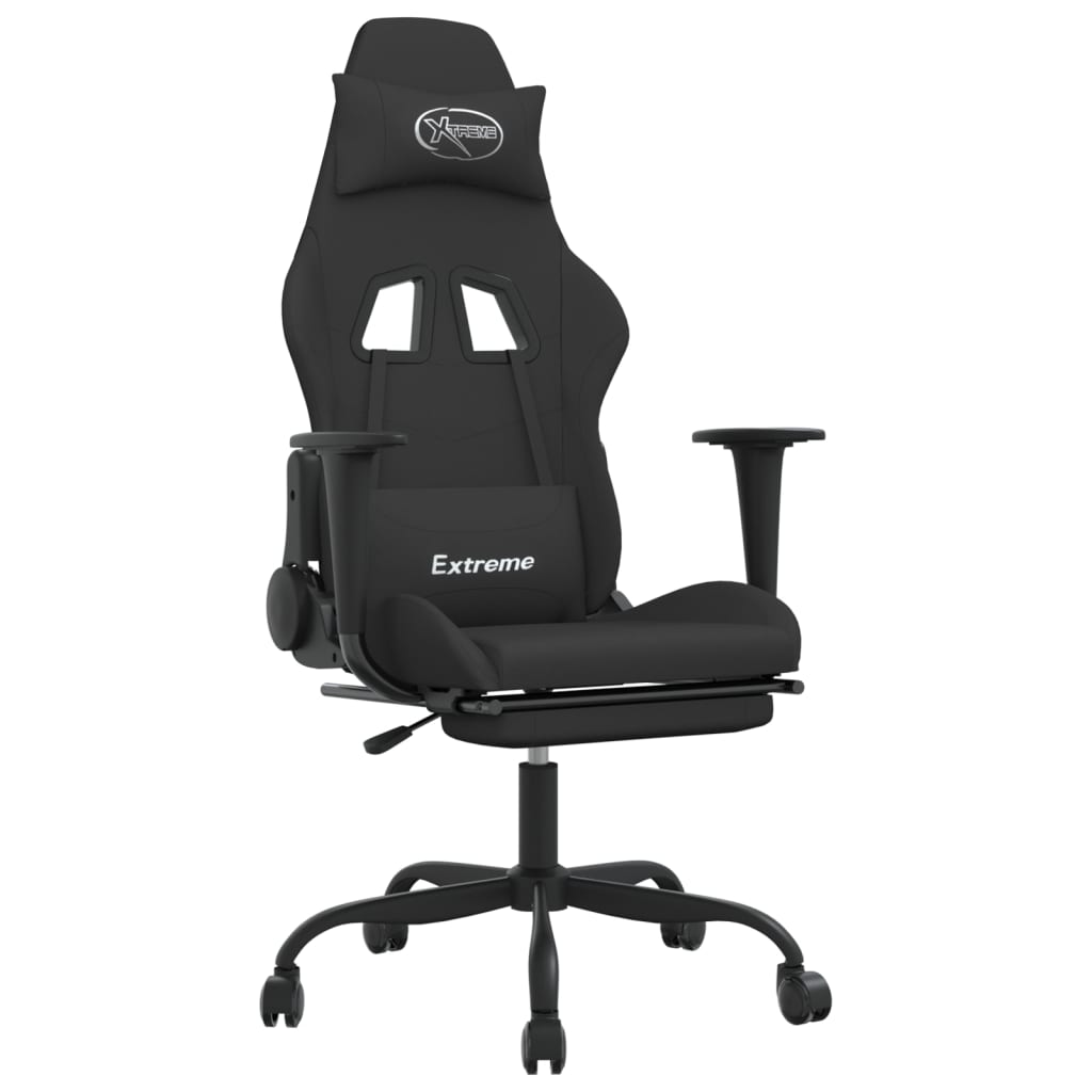 Massage Gaming Chair with Footrest Black Fabric