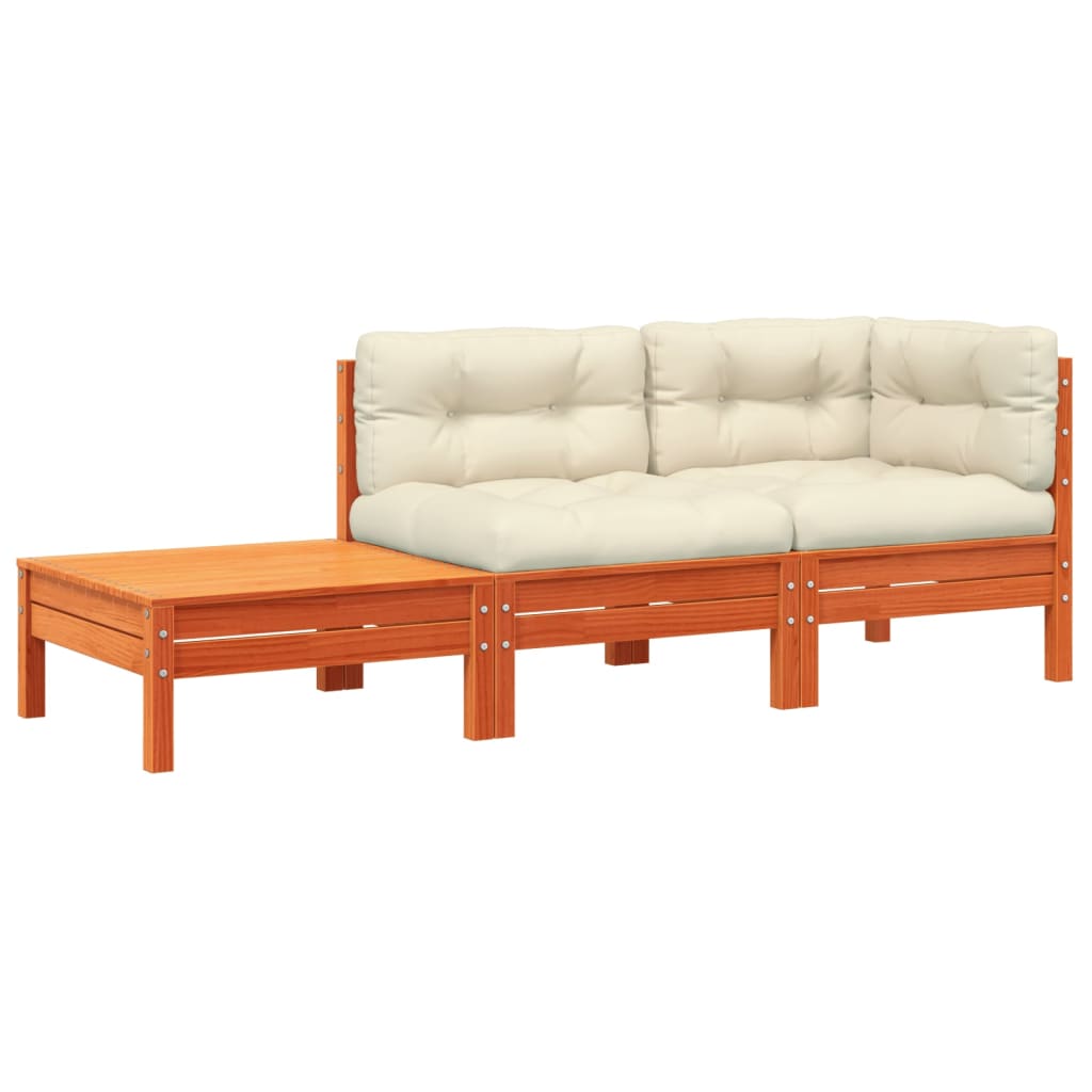 Patio Sofa with Cushions and Footstool Solid Wood Pine