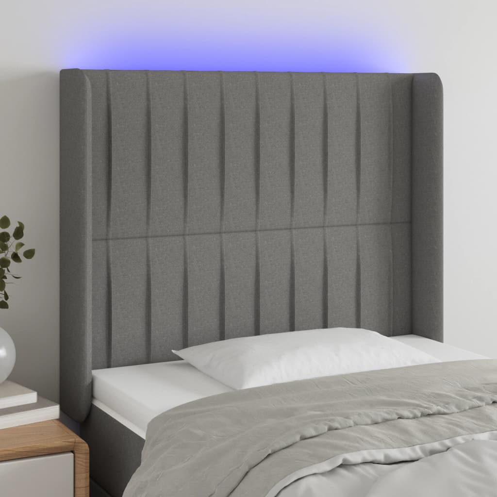 LED Headboard Dark Gray 40.6"x6.3"x46.5"/50.4" Fabric