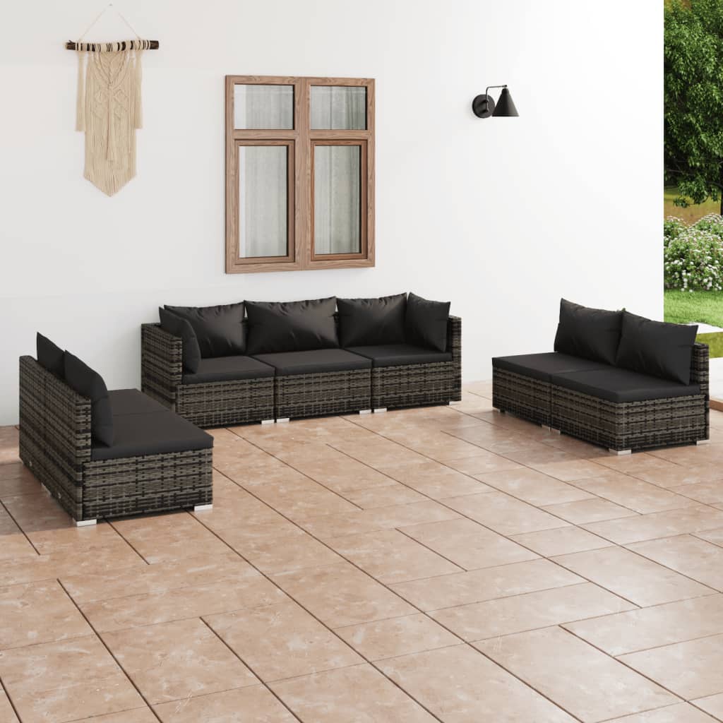 4 Piece Patio Lounge Set with Cushions Poly Rattan Black