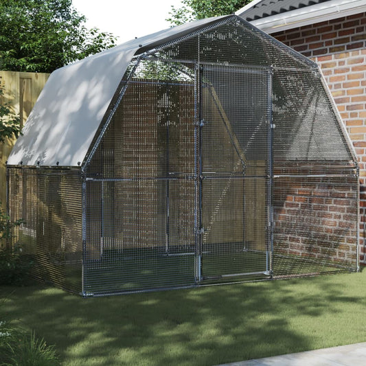 Chicken Cage with Roof and Door Silver Galvanized Steel