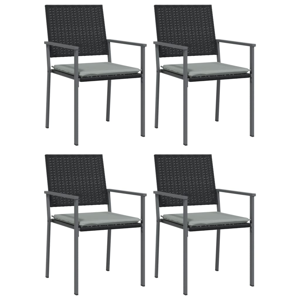 Patio Chairs with Cushions 4 pcs Black 21.3"x24.6"x35" Poly Rattan