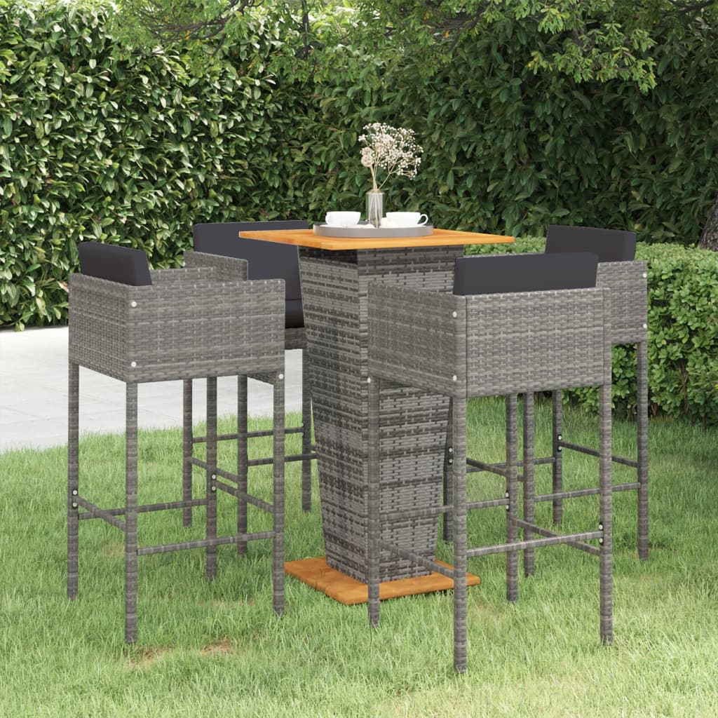 3 Piece Patio Bar Set with Cushions Poly Rattan Black