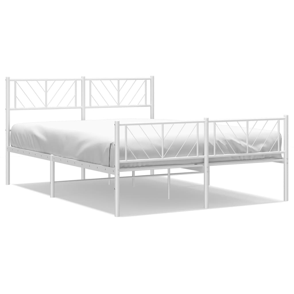 Metal Bed Frame without Mattress with Footboard White 53.1"x74.8"