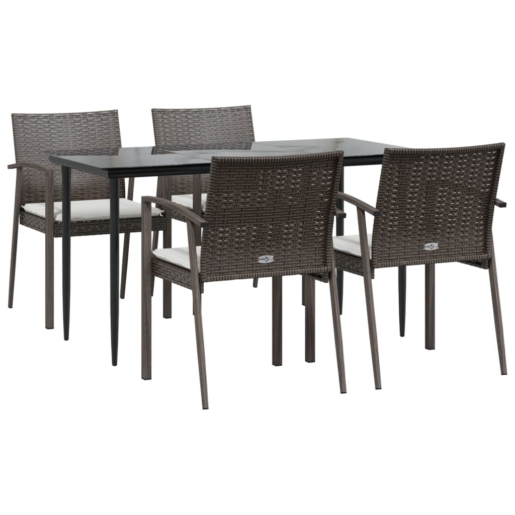 5 Piece Patio Dining Set with Cushions Poly Rattan and Steel