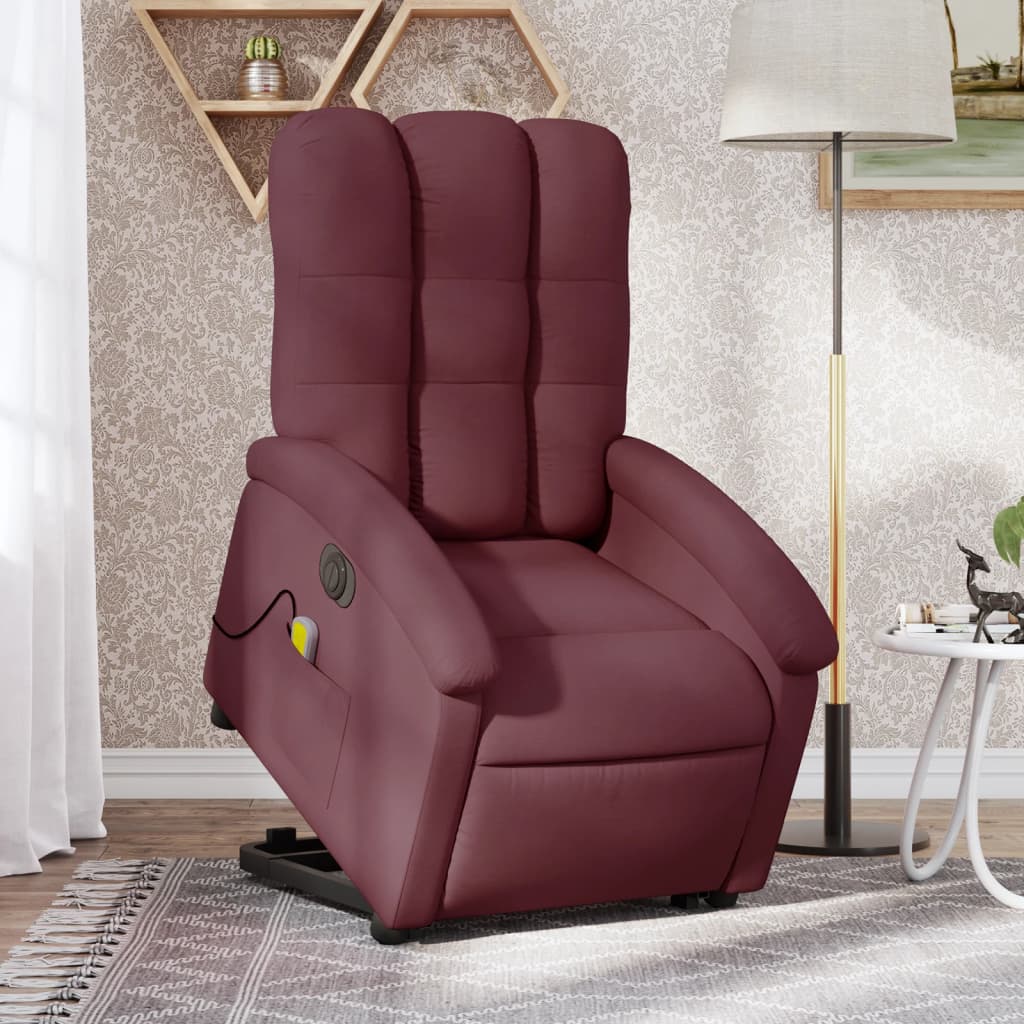 Stand up Massage Recliner Chair Wine Red Fabric