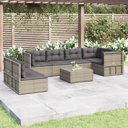 7 Piece Patio Lounge Set with Cushions Gray Poly Rattan