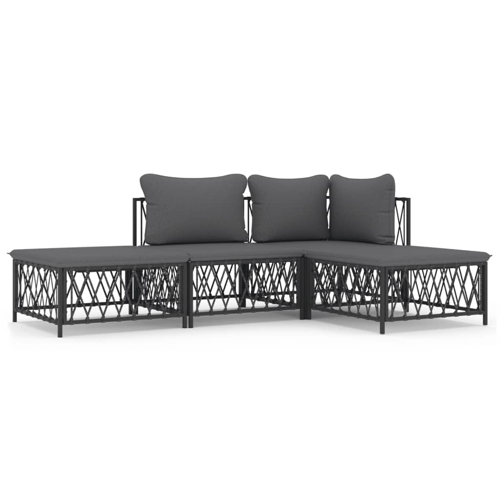 4 Piece Patio Lounge Set with Cushions Anthracite Steel