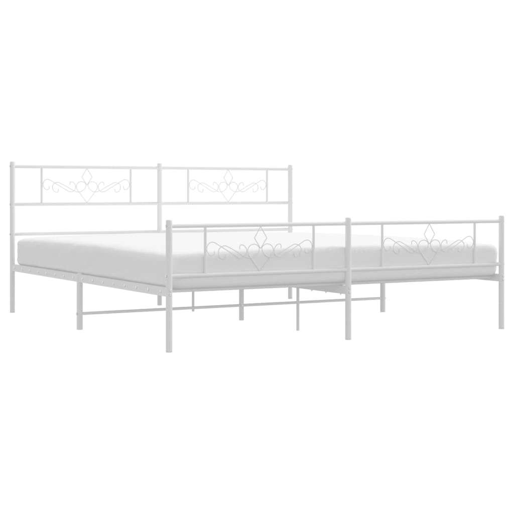 Metal Bed Frame without Mattress with Footboard White 72"x83.9"