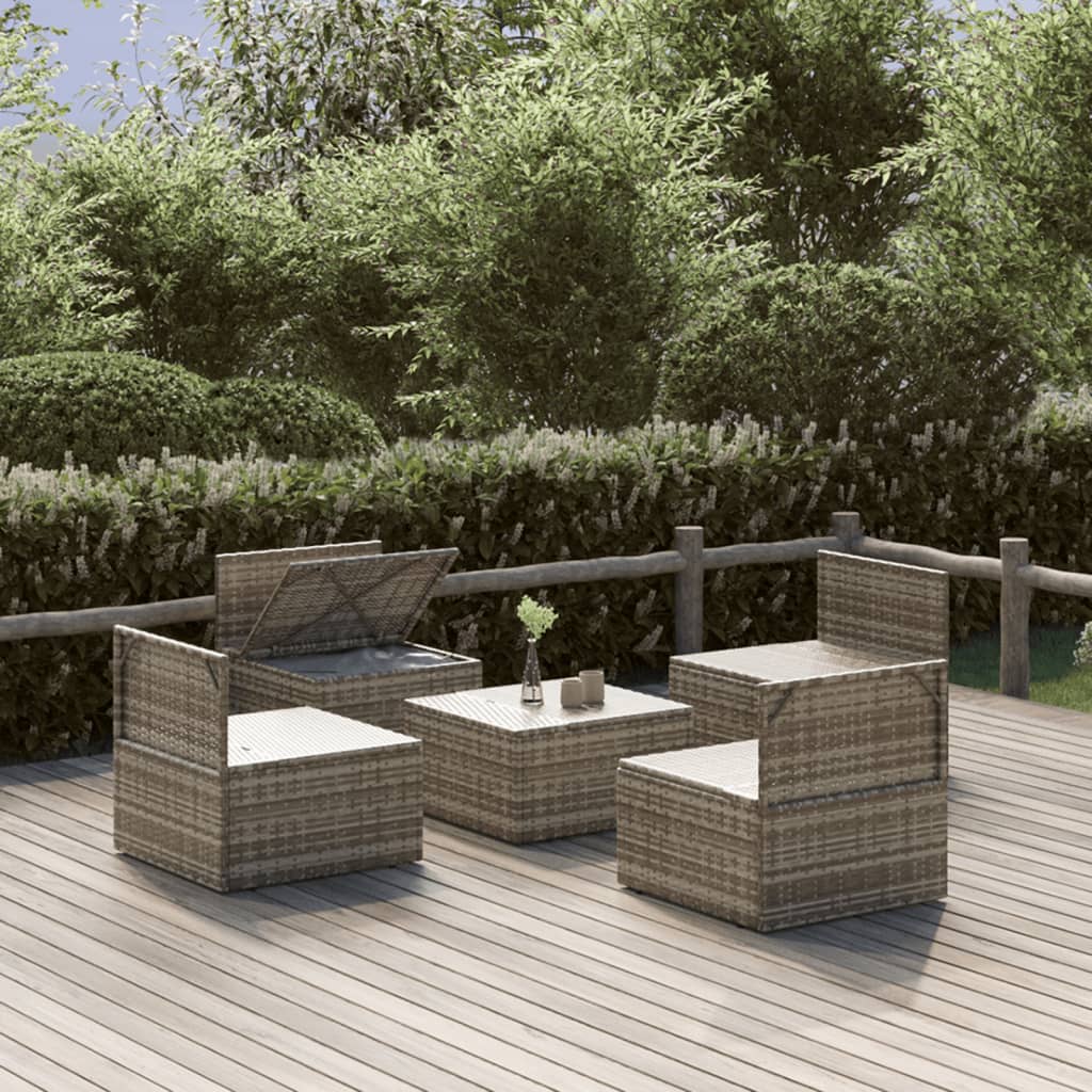 5 Piece Patio Lounge Set with Cushions Gray Poly Rattan