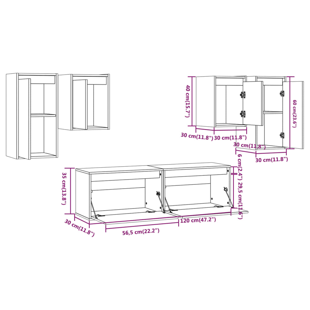 TV Stands 6 Pcs Honey Brown Solid Wood Pine