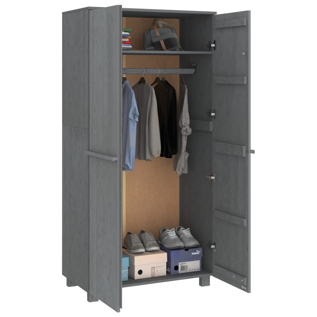 Wardrobe HAMAR Dark Gray 35"x19.7"x70.9" Solid Wood Pine