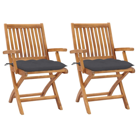 Patio Chairs 2 pcs with Anthracite Cushions Solid Teak Wood