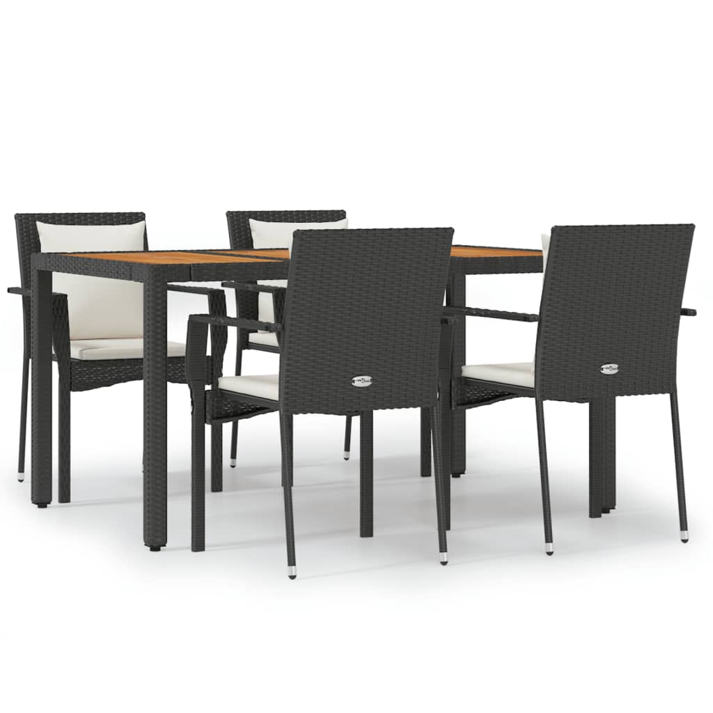 5 Piece Patio Dining Set with Cushions Black Poly Rattan