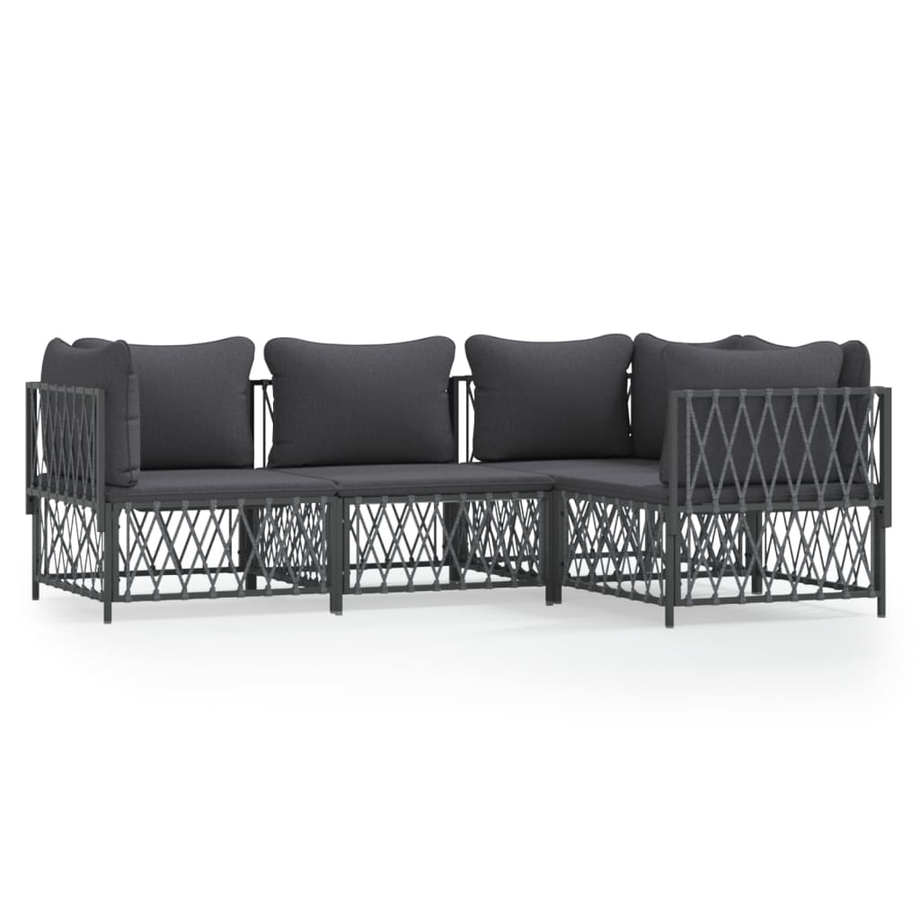 4 Piece Patio Lounge Set with Cushions Anthracite Steel