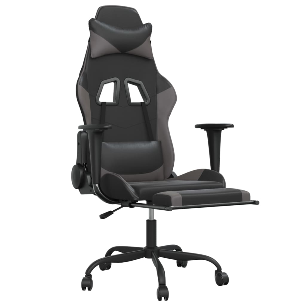 Gaming Chair with Footrest Black and Gray Faux Leather