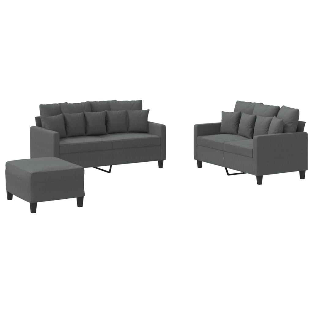 3 Piece Sofa Set with Cushions Dark Gray Fabric