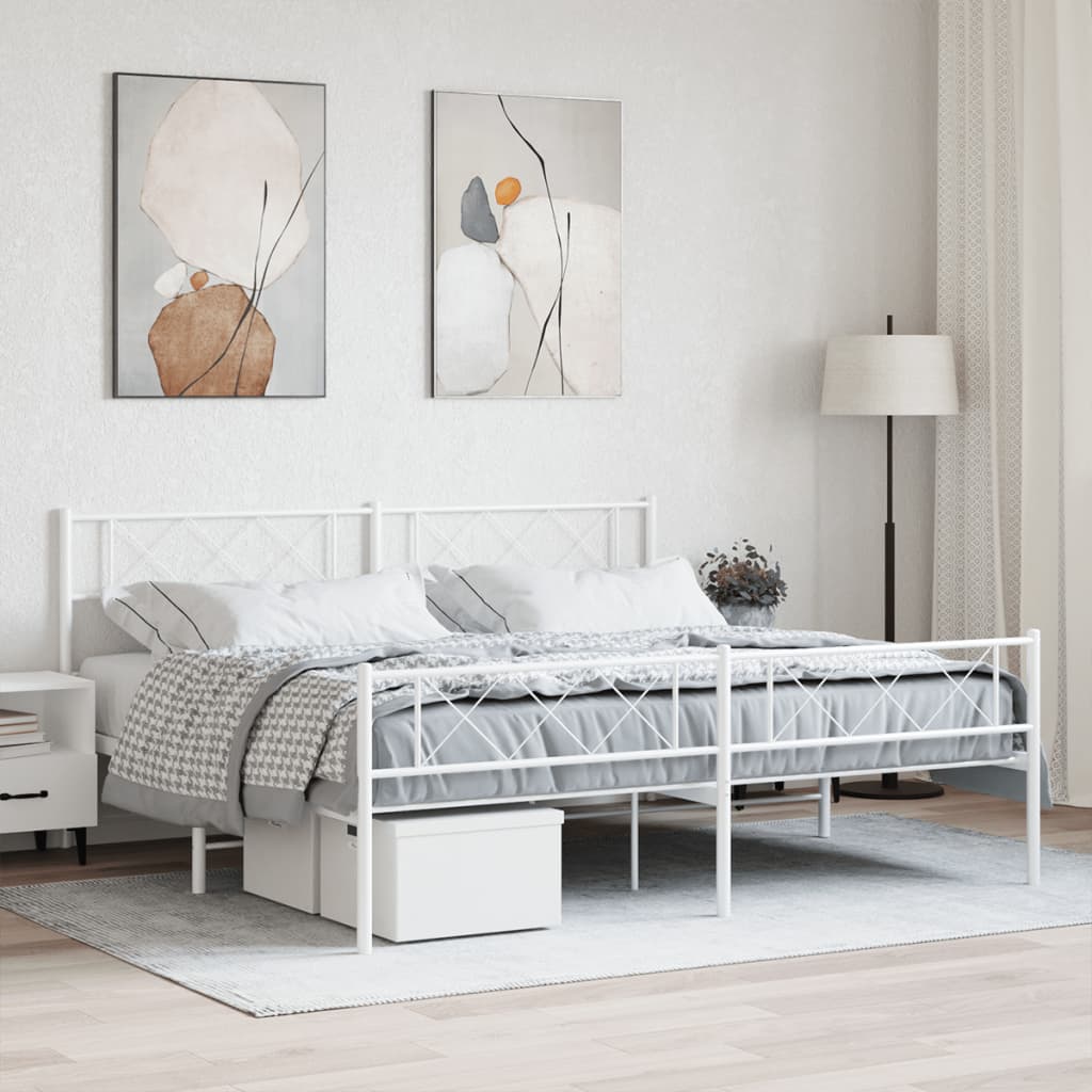 Metal Bed Frame without Mattress with Footboard White 76"x79.9"