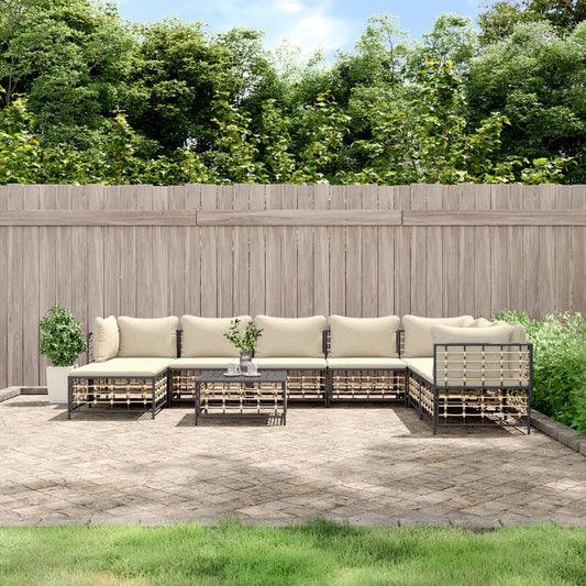 9 Piece Patio Lounge Set with Cushions Anthracite Poly Rattan