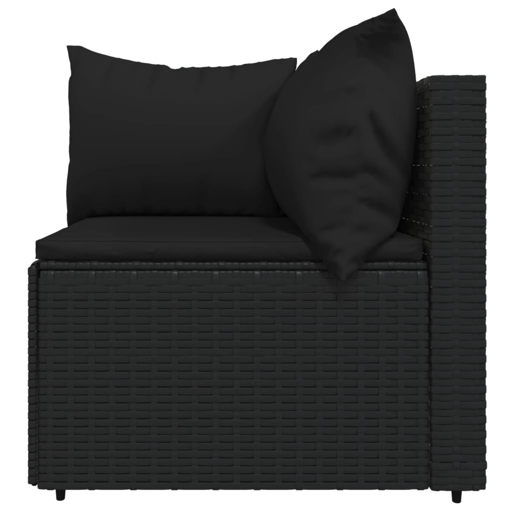 3 Piece Patio Lounge Set with Cushions Black Poly Rattan