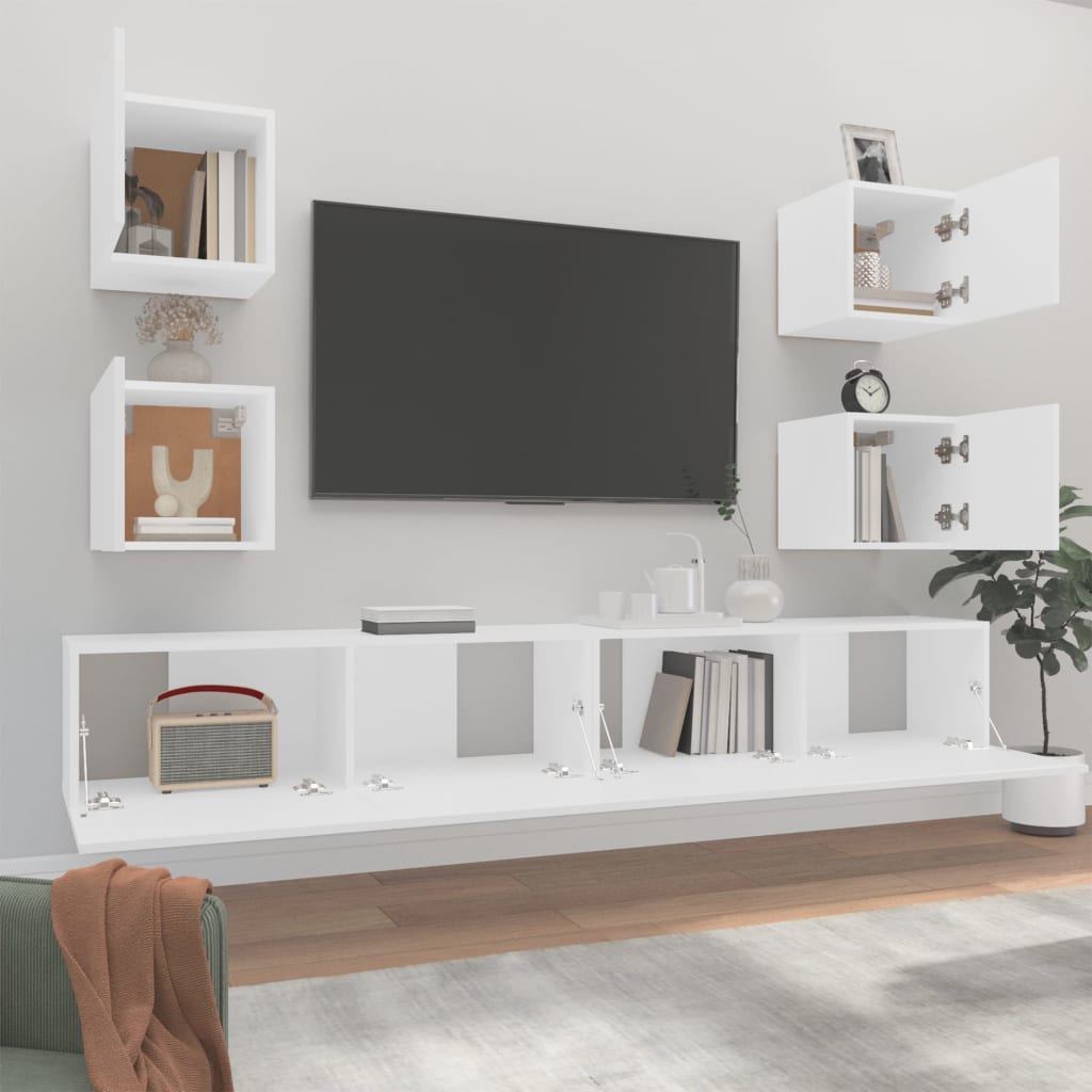 6 Piece TV Stand Set White Engineered Wood