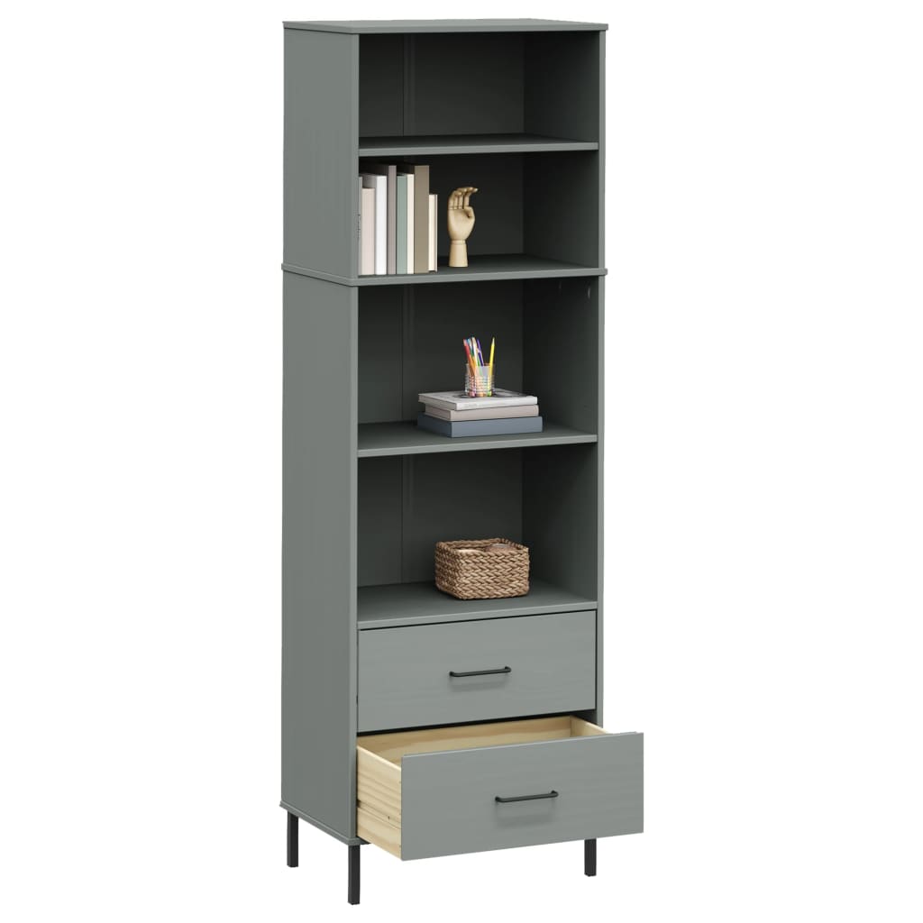 Bookcase with 2 Drawers Gray 23.6"x13.8"x70.9" Solid Wood OSLO