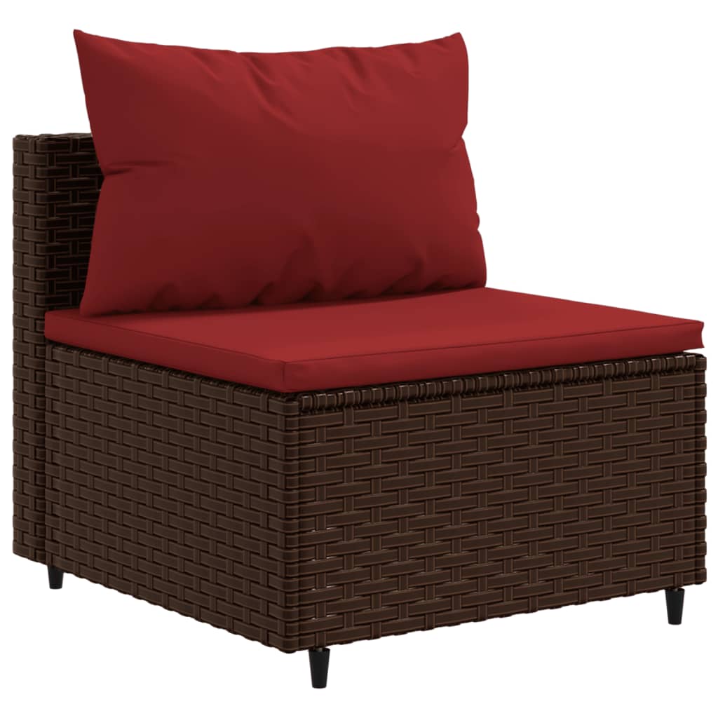 6 Piece Patio Lounge Set with Cushions Brown Poly Rattan