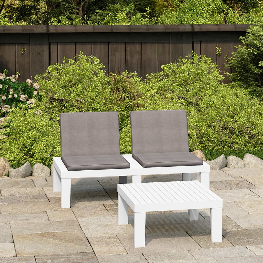 2 Piece Patio Lounge Set with Cushions Plastic White