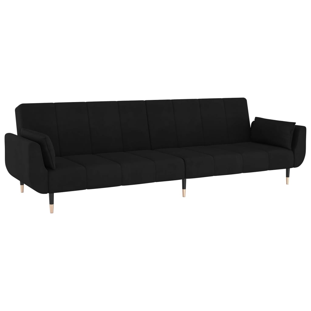 2-Seater Sofa Bed with Two Pillows Black Velvet