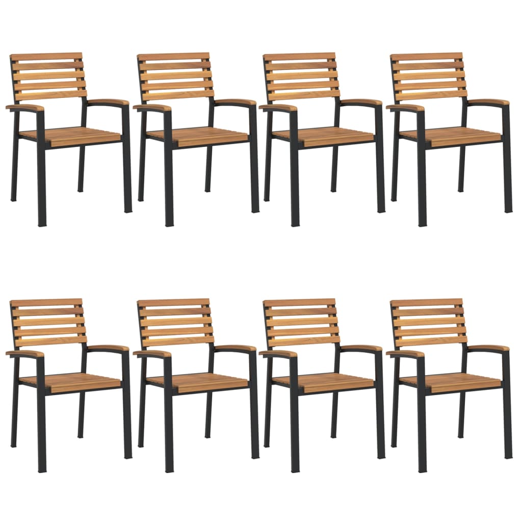 Stackable Patio Chairs 8 pcs Solid Wood Acacia and Metal