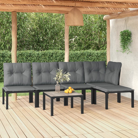 6 Piece Patio Lounge Set Black and Gray Poly Rattan