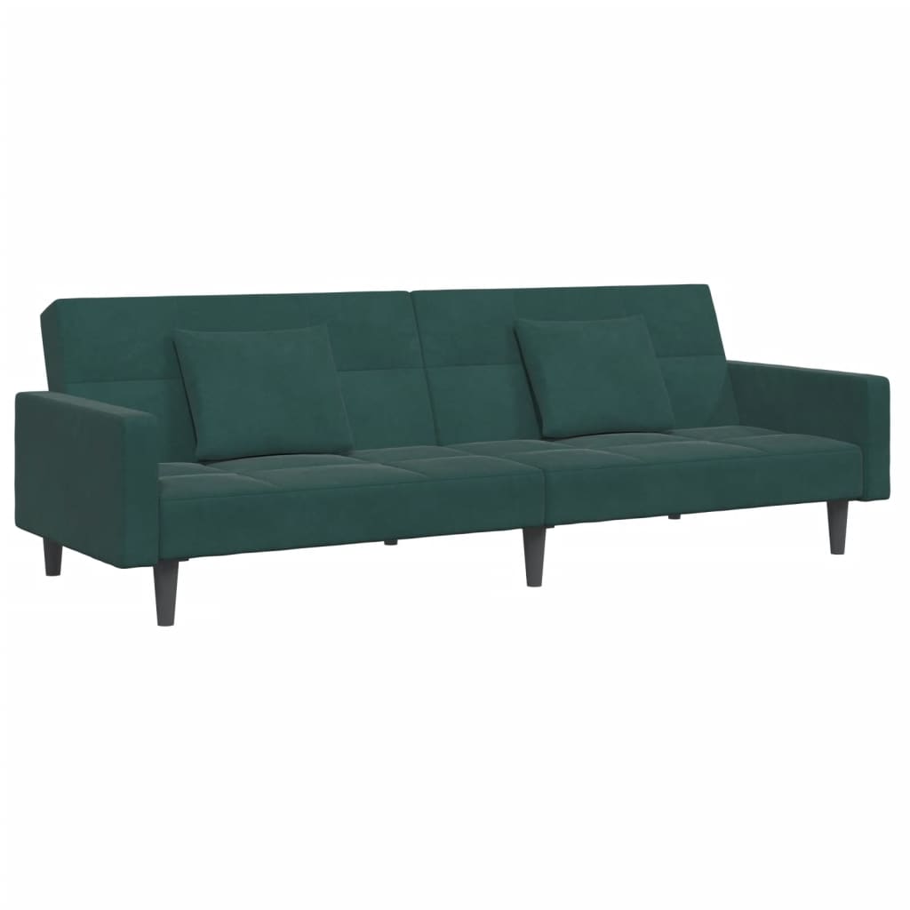 2-Seater Sofa Bed with Footstool Dark Green Velvet