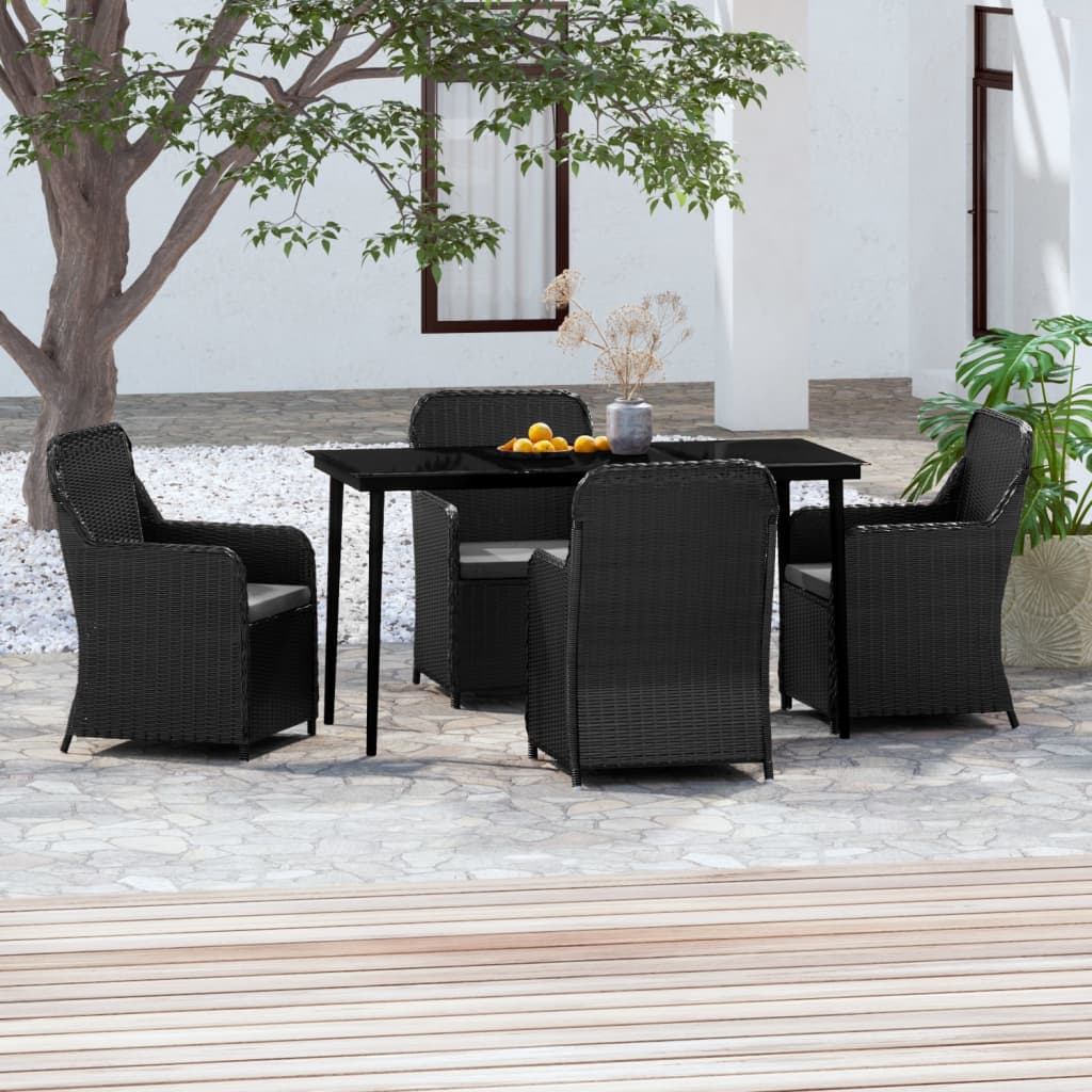 5 Piece Patio Dining Set with Cushions Black