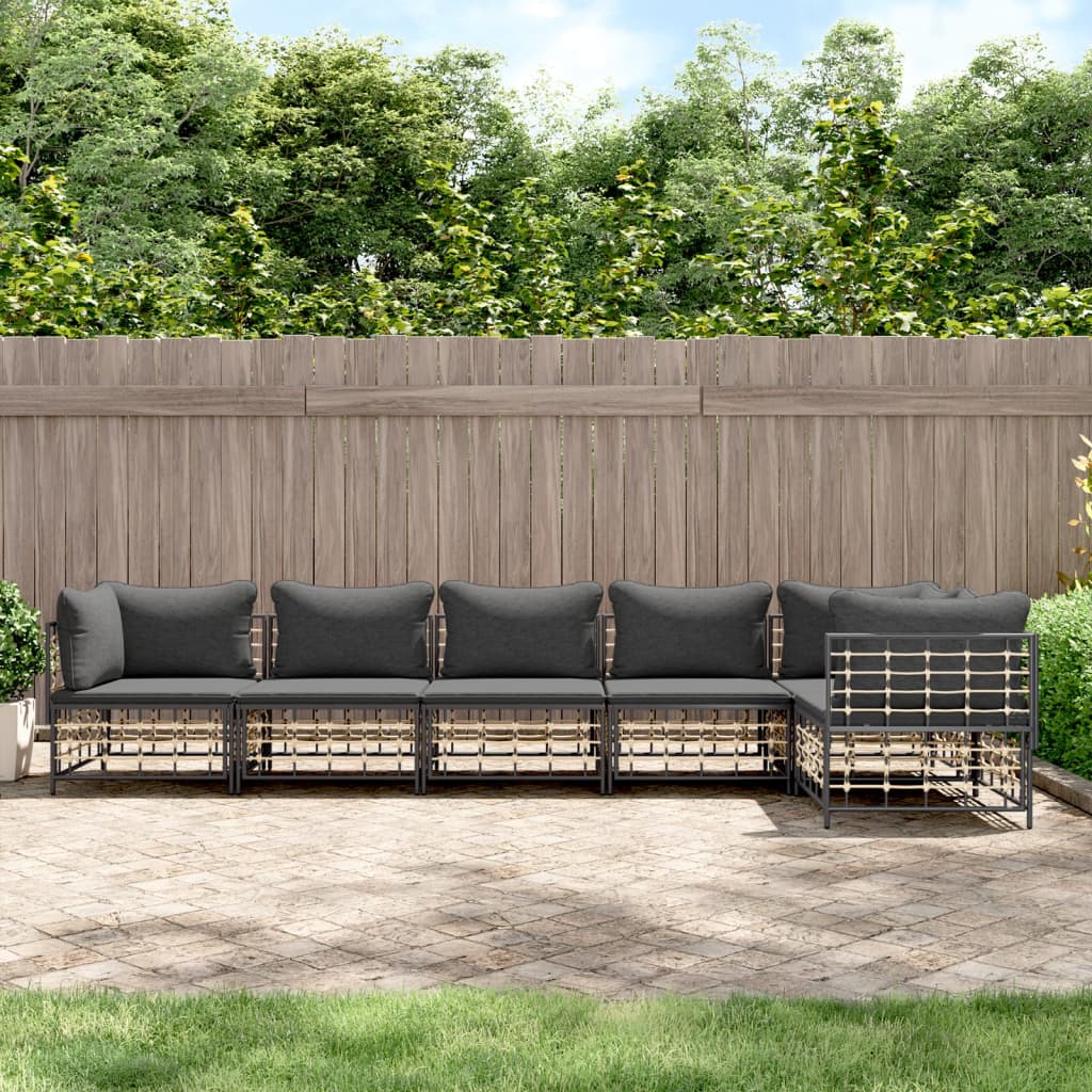 6 Piece Patio Lounge Set with Cushions Anthracite Poly Rattan