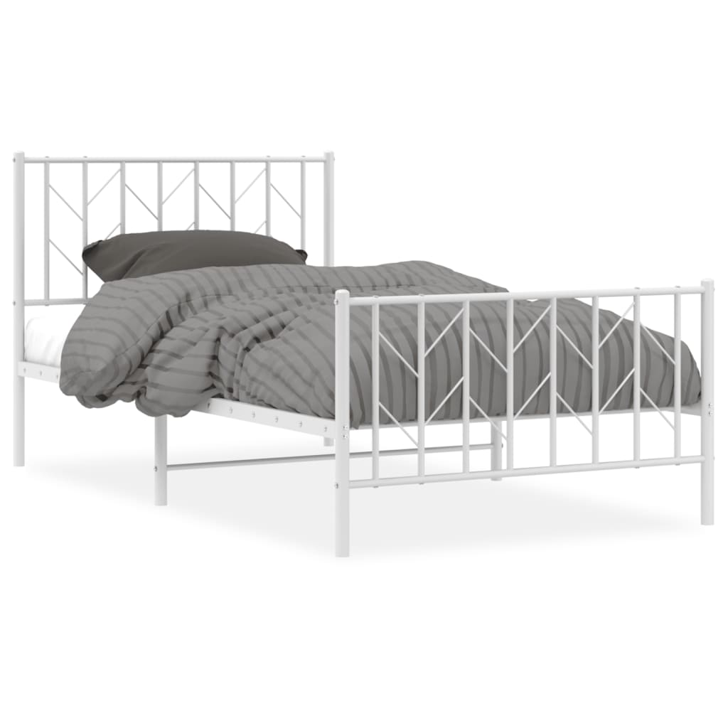 Metal Bed Frame without Mattress with Footboard White 39.4"x78.7"