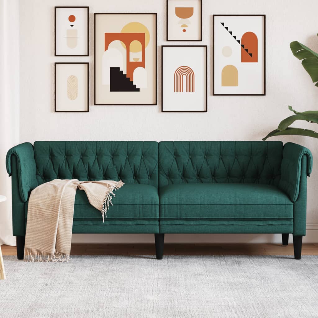 Chesterfield Sofa 3-Seater Dark Green Fabric